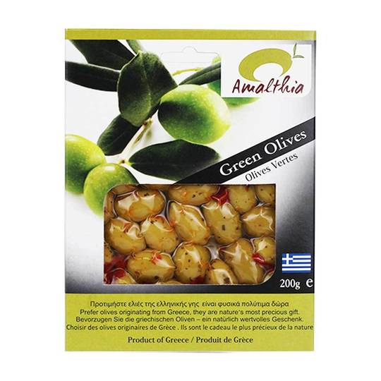 Amalthia Greek Green Jumbo Olives, Vacuum Packed 1
