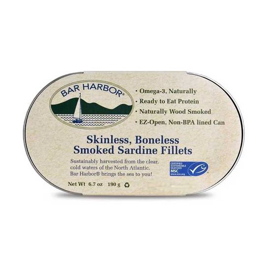 Bar Harbor Wood Smoked Sardine Fillets, Skinless & Boneless 1