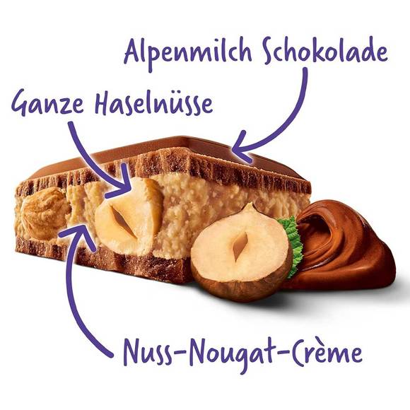 Milka Milk Chocolate with Nougat Cream Whole Hazelnuts, XXL 2