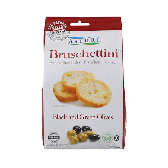 Asturi Black & Green Olive Bruschettini, Vegan 1
