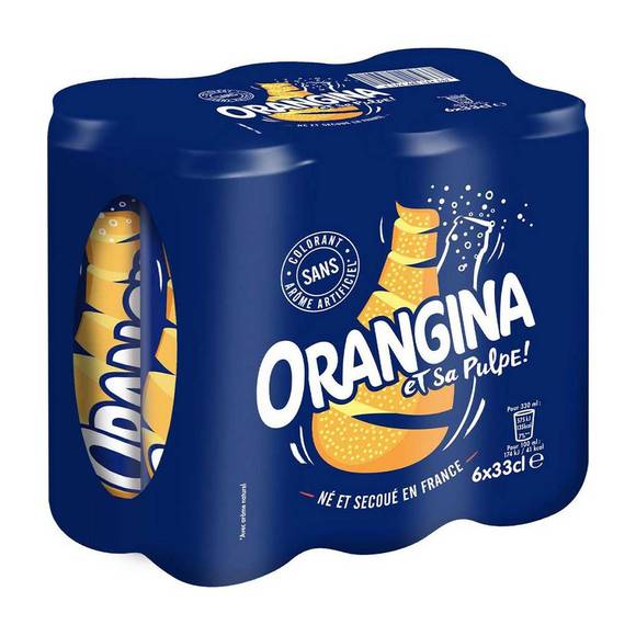 Orangina French Orange Soda with Pulp, 6-Pack Cans 1