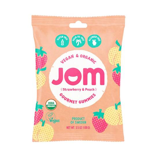 Jom Organic Strawberry & Peach Gummy Candies, Vegan & No Palm Oil 1